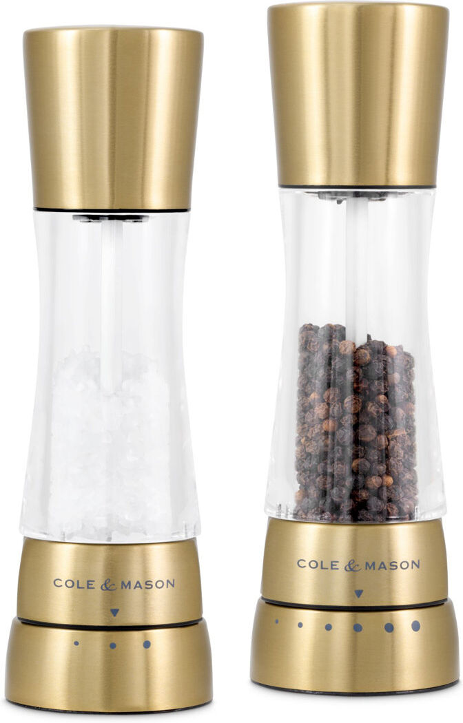 Cole & Mason Brand No Power Source Required / Manual Salt & Pepper Mill Set Gold 19cm H X 6cm W