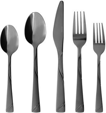 Elama 20 Piece Mirror Polished + Sand Blasted Stainless Steel Flatware Set in Black