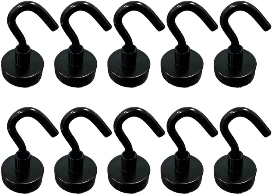 INF 10er-Set magnetische Haken - Edelstahl mit Neodym-Magnet, elektroplattierte wasserdichte Beschichtung, bohrfreies Schwarz