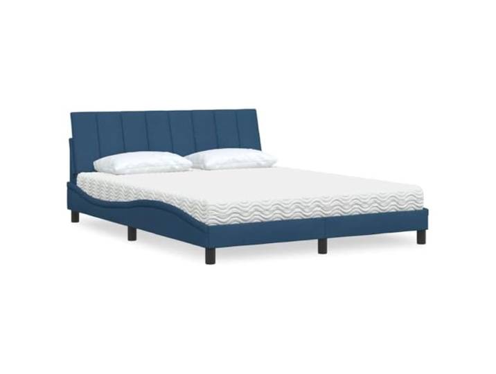 RJPLMFV Bett mit Matratze, blau, 160 x 200 cm, Polyestergewebe Komfortschaum, gepolstertes Kopfteil, robuste Füße, ohne Lattenrost, modernes Design