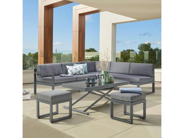 Loungegarnitur Rio aus Metall/Glas mit Kissen