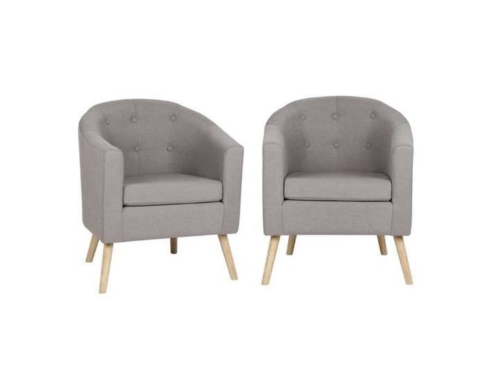 Fauteuil et canapé en lin - JEOBEST - Gris fumée - 1 place - Pieds en bois
