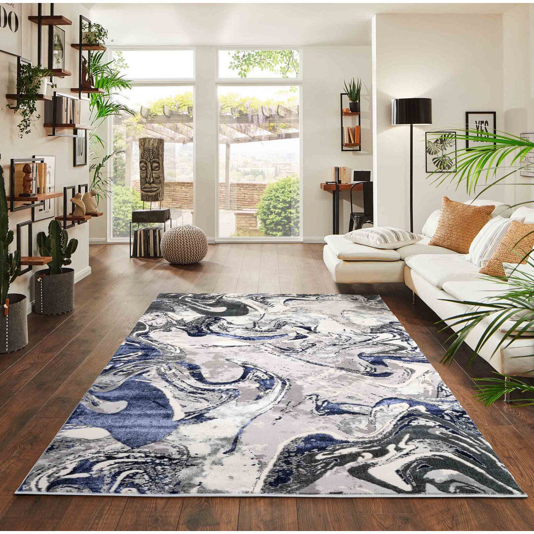 Ivy Bronx Ayten Abstract Power Loom Navy Area Rug Navy Rectangle 160 x 230cm