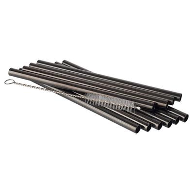 Trinkhalme BUDDY'S "langlebige Metallstrohhalme für kalte und warme Getränke", gunmetal, B:0,8cm H:15cm, Edelstahl, Küchenhelfer-Sets, Länge ca. 15 cm, 10 Edelstahl-Trinkhalme inkl. Reinigungsbürste