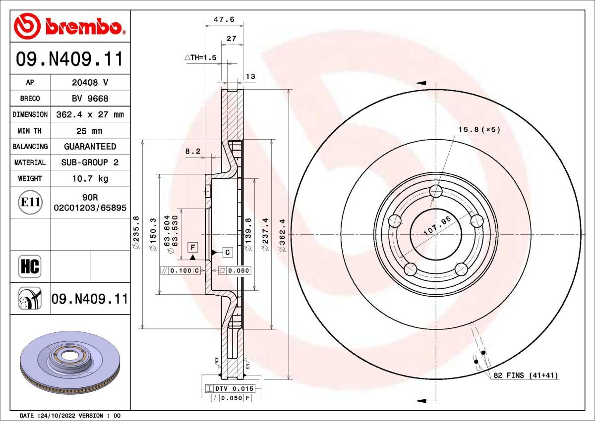 Bremsscheibe BREMBO 09.N409.11, 1 Stück