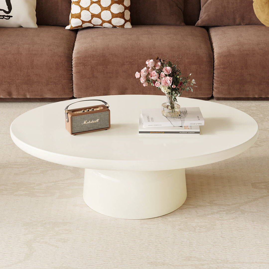 Latitude Run Cream White 116 cm Round Modern Coffee Table-Center Table,High Quality Materials White 36cm H X 116cm W X 75cm D