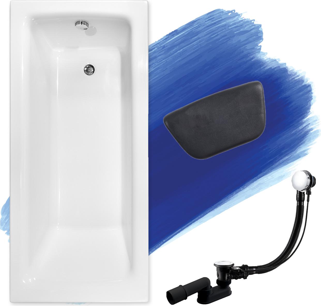 BADLAND Eckbadewanne Rechteck Badewanne TALIA 170x75 mit Ablaufgarnitur und Füßen + Kopfstütze KODI | BADLAND TALIA