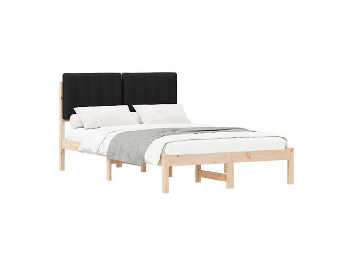 vidaXL Bett Bettgestell mit gepolstertem Kopfteil Natürlich und Schwarz (1-tlg)