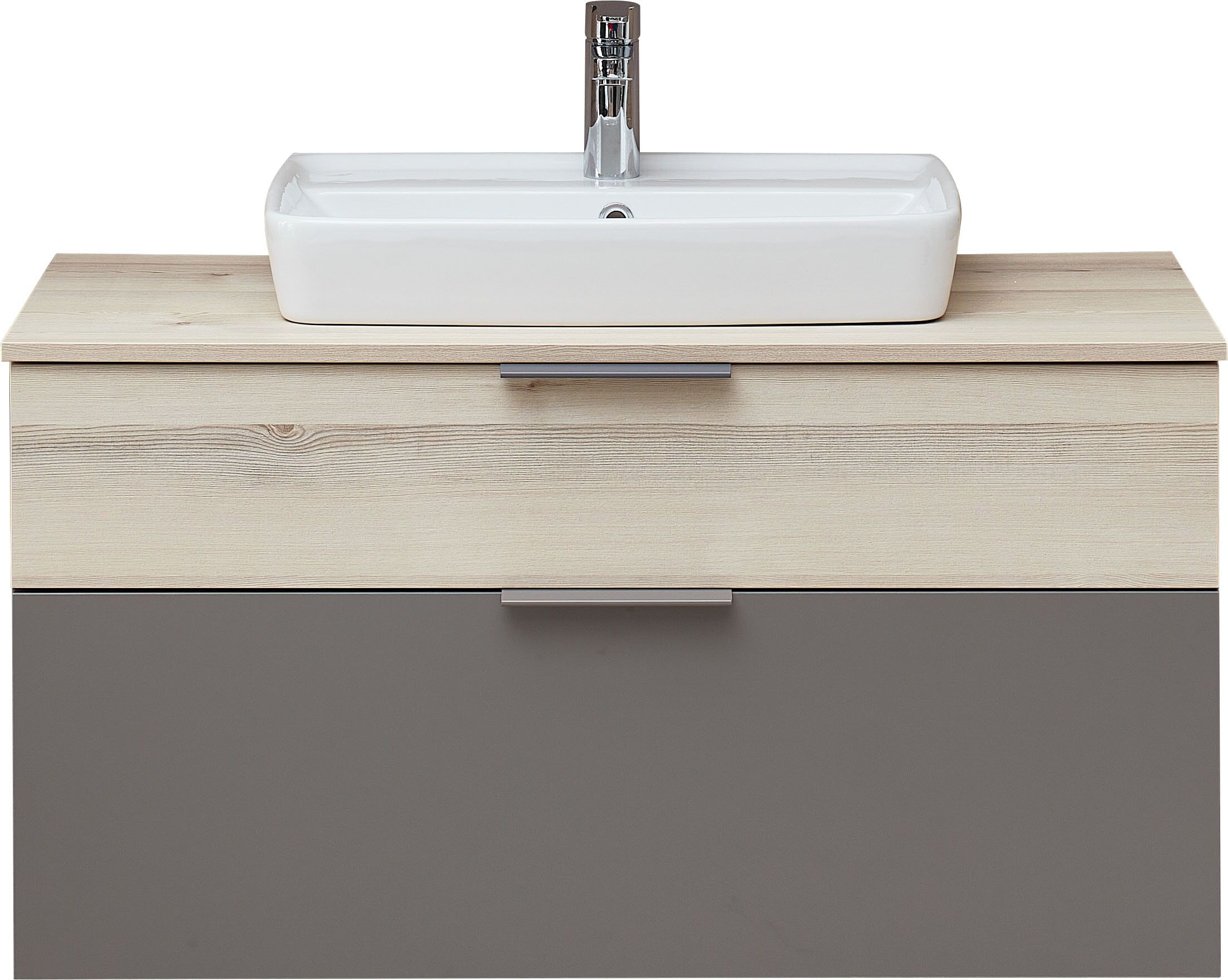Badmöbel-Set SAPHIR "2-teilig mit Soft-Close Auszügen", quarzgrau matt, akzent polar pinie, B:101cm H:53cm T:46cm, Holzwerkstoff, Kastenmöbel-Sets, Badmöbel-Set quarzgrau matt, akzent polar pinie B/H/T: 101cmcm x 53cmcm x 46cmcm