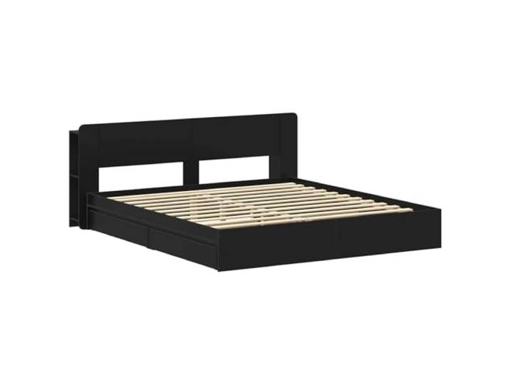 SKTQYQO Bettgestell mit Schubladen, schwarz, 200 x 200 cm Technisches Holz, feste Latten, Kapazität 140 kg, modernes Design