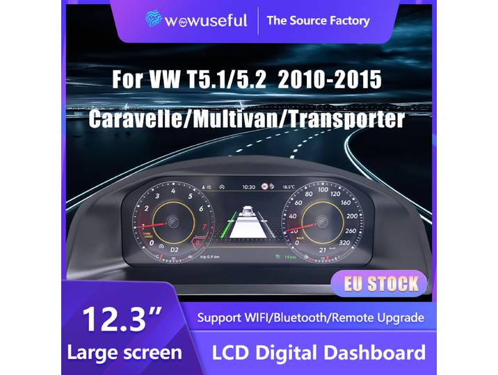Wowuseful 12.3 Lcd tableau de bord numérique Cluster pour VW T5.1 T5.2 caravane Multivan Transporter 2010-2015 Instrument panneau Cockpit
