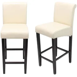 2er-Set Barhocker MCW-C33, Barstuhl Tresenhocker ~ creme, dunkle Beine, Leder