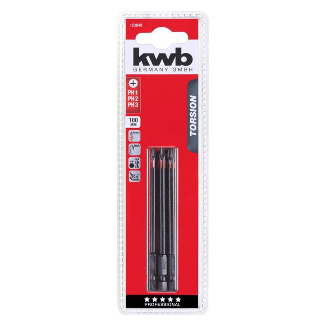 kwb 3 Torsions Bits 100mm PH Set (Sechskant (hexagonal)) (123040)