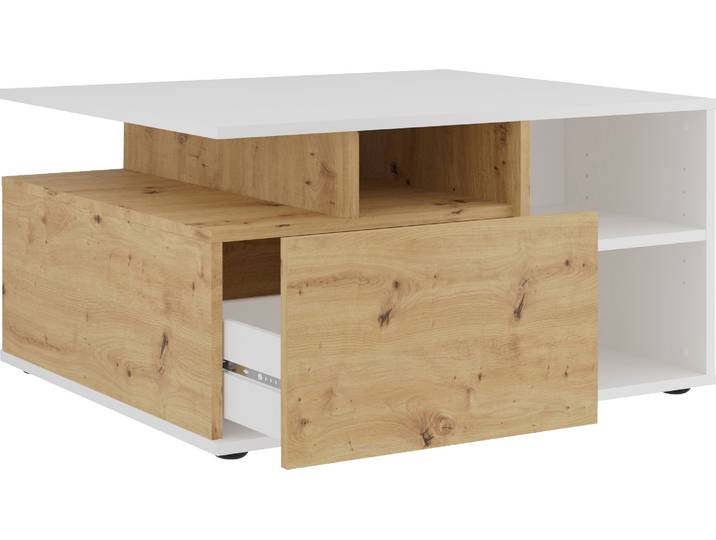 Couchtisch FMD Twin , weiss (weiß perl, artisan eiche, weiß perl, weiß perl), B:78,5cm H:41,4cm T:67,5cm, Tische, Couchtisch