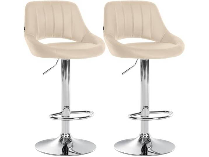 CLP Barhocker 2er Set höhenverstellbar mit Lehne Milet, Barstühle gepolstert Kunstleder, mit Metallgestellen drehbar, Farbe Creme Material Gestell Metall in Chromoptik