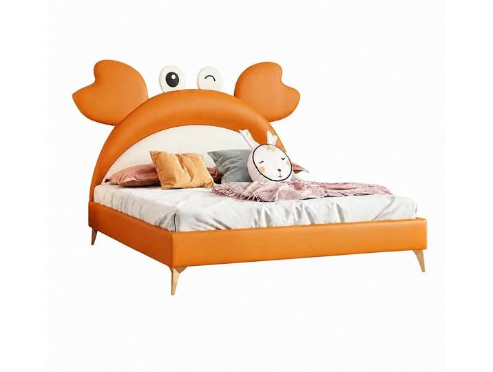 Xlmoebel Kinderbett Farbenfrohes Kinderbett in Orange mit Krabben-Motiv aus Leder, Made in Europa