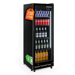 GastroHero Getränkekühlschrank GKSE230 230 Liter Umluftkühlung Glastür LED abschließbar 4 Roste schwarz Gastro Kühlschrank