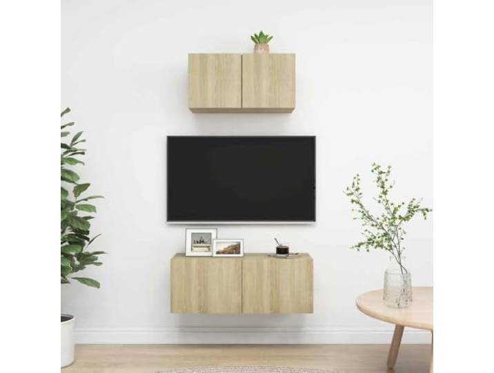 HEFZGDB 2-TLG. TV-Schrank-Set Sonoma-Eiche Holzwerkstoff Wandmontage Stauraum Organisation
