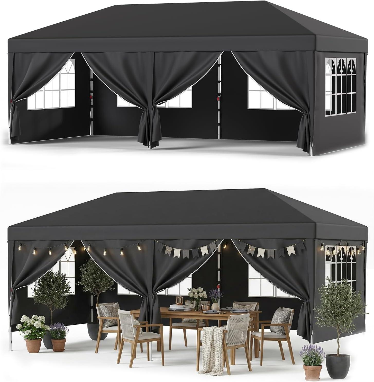 JUMMICO Faltpavillon 3x6, wasserdicht und winterfest, höhenverstellbar, mit 6 Seitenwänden, UV-Schutz 50+, Gartenpavillon für Garten, Innenhof und Camping, Grau