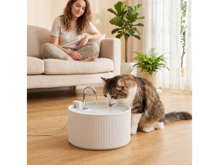 PawHut Fontaine Chat 2,2L Céramique Filtration 4 Étapes Silencieuse
