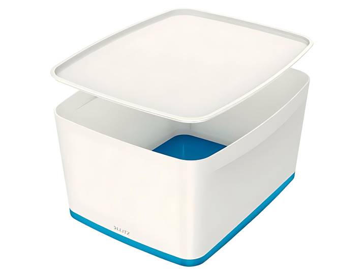Leitz 5216-10-36 5216 Boîte de rangement MyBox Grande - A4\, avec couvercle\, ABS\, blanc/bleu