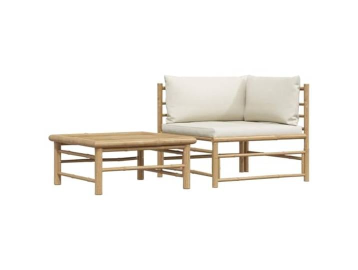 RJPLMFV Gartenmöbel, 2-teilig, Bambus, mit Kissen, Cremeweiß Modulares Design, Beistelltisch inklusive, leicht zu bewegen, Reinigung mit milder Seifenlösung