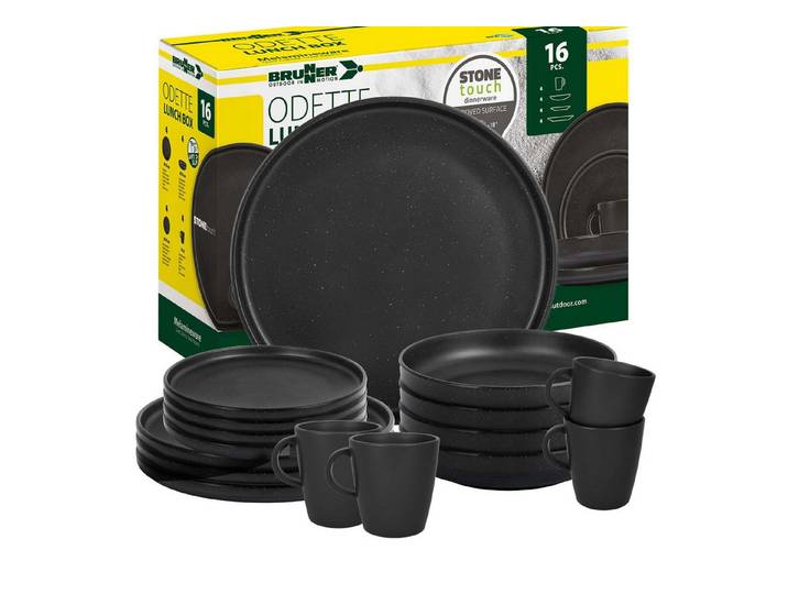 BRUNNER Geschirr-Set BRUNNER Camping Geschirrset ODETTE (7, 12, 16-tlg) BLACK AntiSlip (16-tlg)
