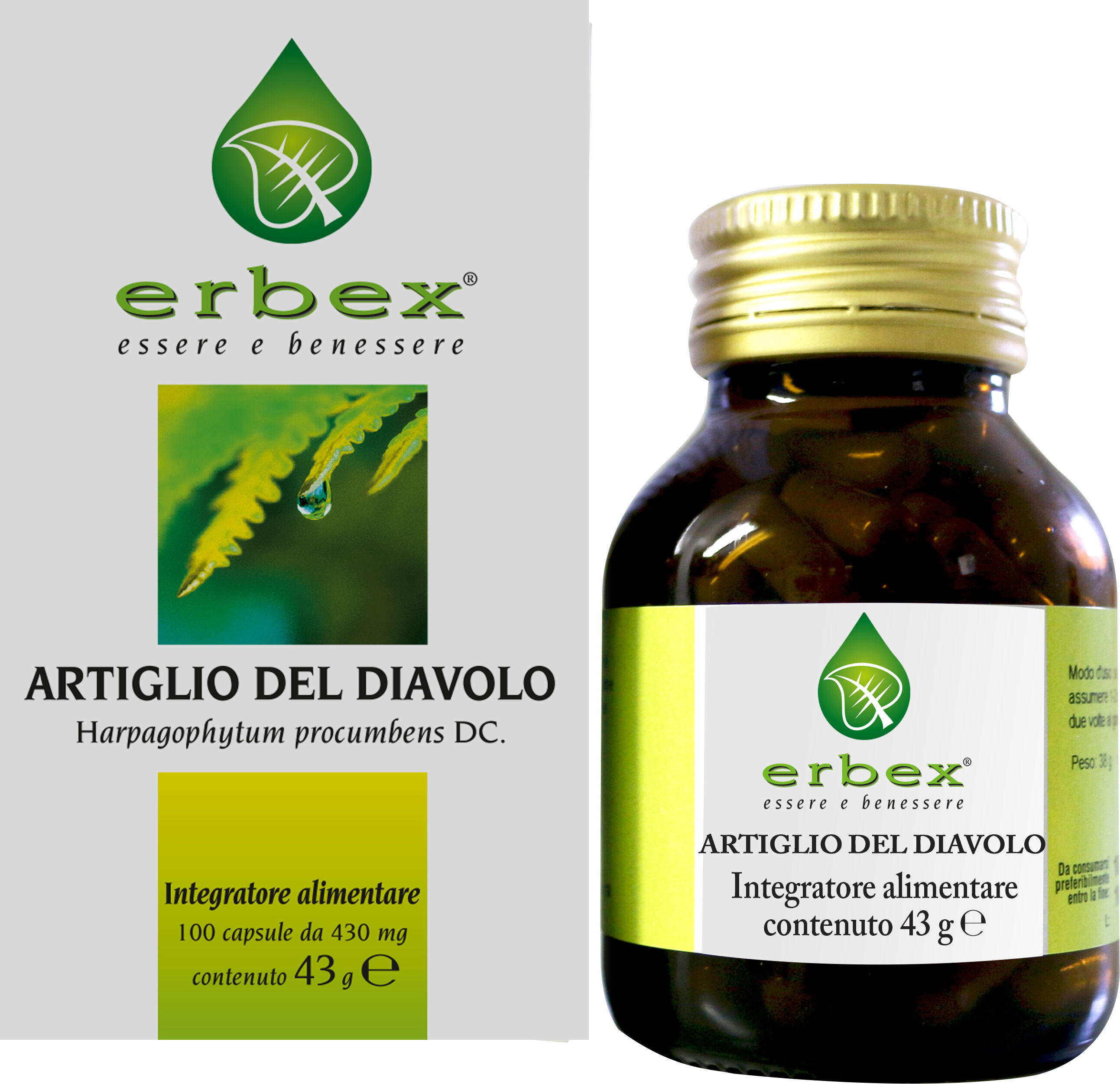 ERBEX Srl Erbex Artigli del Diavolo - Integratore 100 capsule da 430mg - Supporto per la Funzionalità Articolare