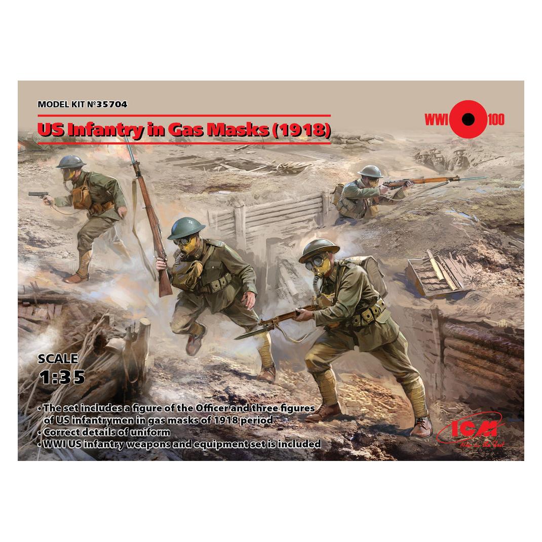 ICM US Infantry in Gas Masks(1918)4 Figures (35704)