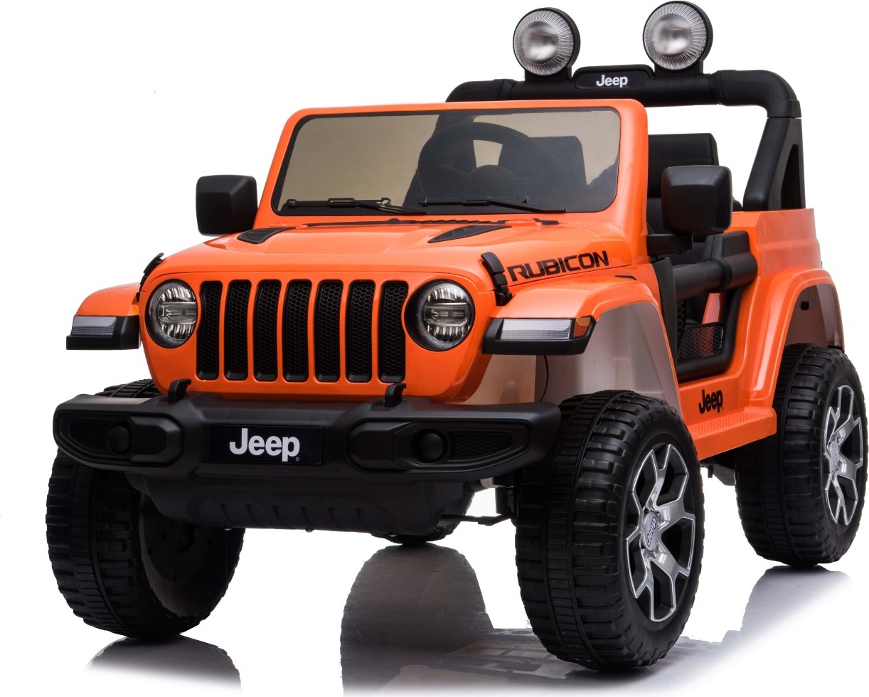 RIRICAR Elektroauto für Kinder 12V Jeep Wrangler, Orange, kinder elektroauto 2 sitzer mit 2,4-GHz-Fernbedienung, Radio mit Bluetooth- und USB-Eingang, Lithium-Akku, Eva-Räder, elektrofahrzeug kinder ab 3-8 jahre