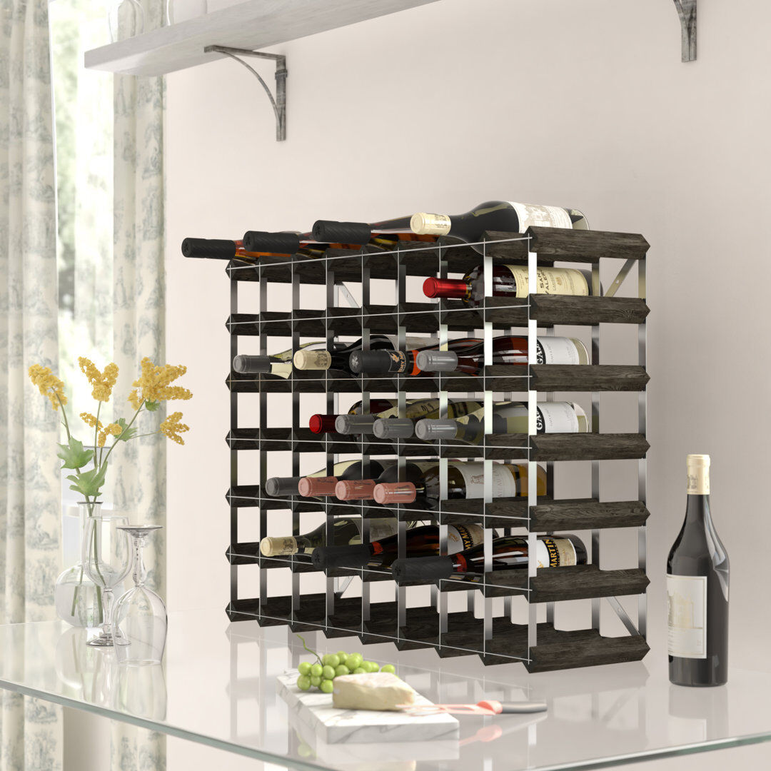 Wrought Studio Liddle 56 Bottle Floor Wine Bottle Rack Black Stained / Galvanised Steel 62cm H X 81cm W X 23cm D