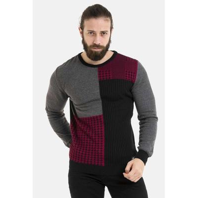 Rundhalspullover CIPO & BAXX "Pullover", Herren, Gr. M, grau, 50% Baumwolle, 50% Polyacryl, kariert, regular fit, Rundhals, Pullover Rundhalspullover, im modernen Look, CP263