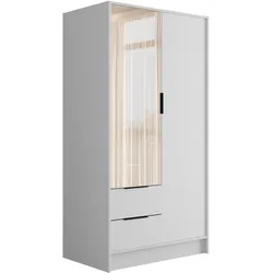 KLEIDERSCHRANK mit Spiegel und Flügeltüren KOLIN 100x200cm Weiß/Weiß