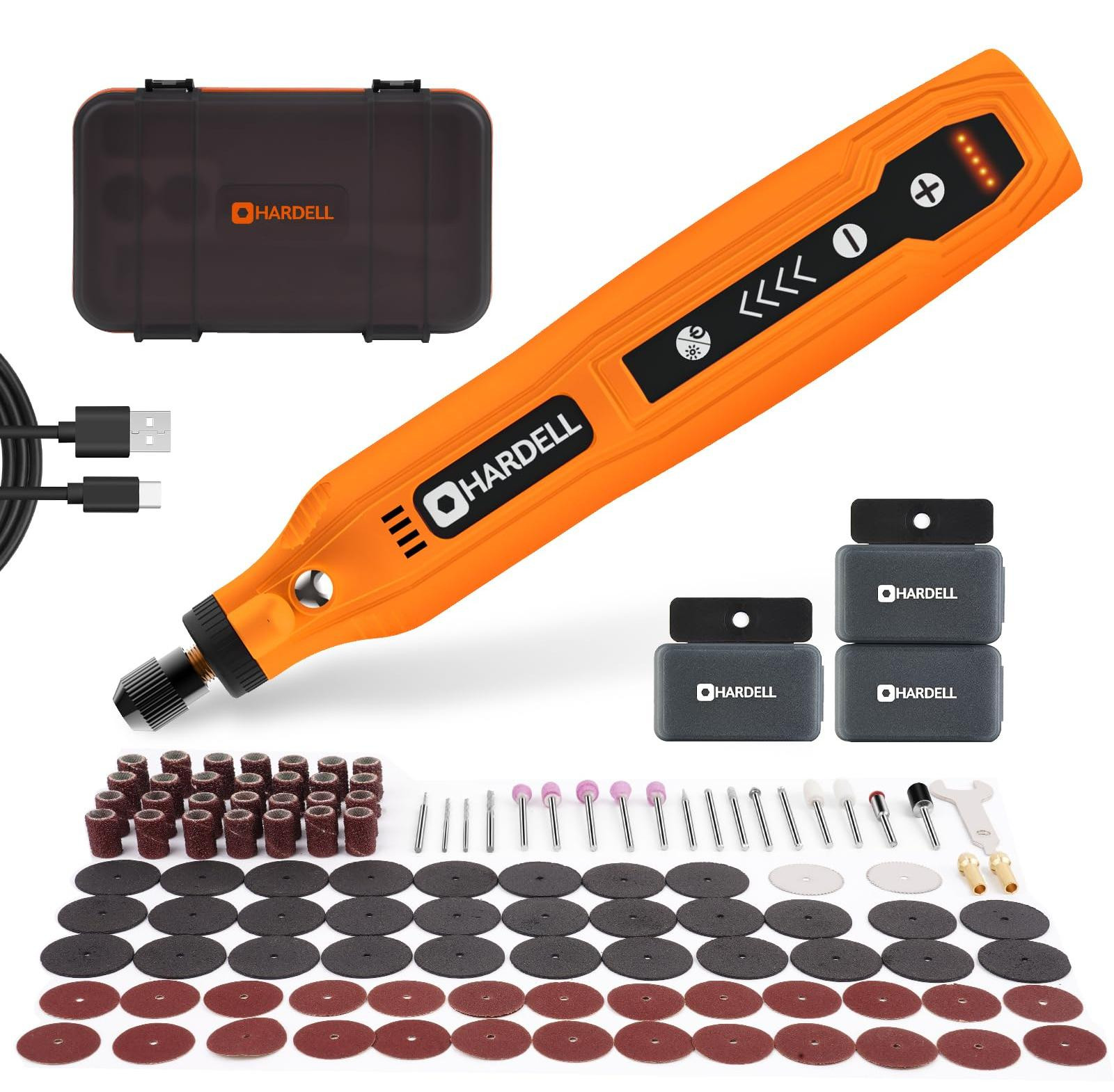 HARDELL Mini-accu-rotatiegereedschap met LED-lamp en 5 snelheden (5000-18000 tpm)