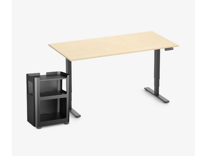 FOKUS Schreibtisch + Rollwagen Birke Schwarz 160x80