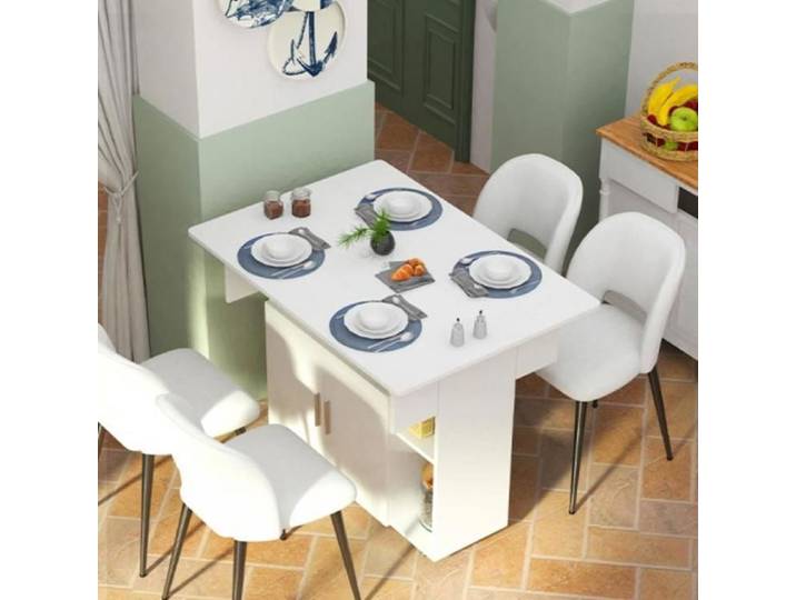 TABLE À MANGER MOBILE - YIPEEMA - EXTENSIBLE - 4 À 6 PERSONNES - AVEC COUCHE DE RANGEMENT - 100X70X78CM - BLANC