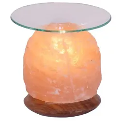 Salzkristall Aromalampe NATUR, mit Holzsockel, Höhe ca. 13 cm