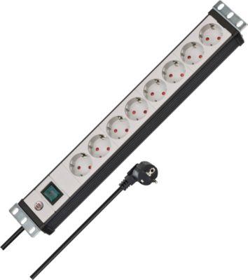 Brennenstuhl Premium-Line 19" Steckdosenleiste, 8-fach, 45°-Anordnung, 3m Kabel, Sicherheitsschalter, IP20, Spezial-Kunststoff