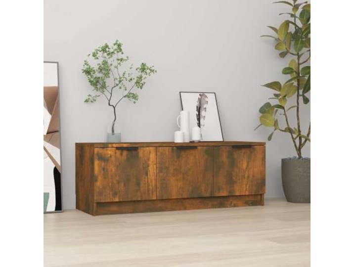 HEFZGDB TV-Schrank Räuchereiche 102x35x36,5 cm Holzwerkstoff mit Stauraum und Türen für Multimedia Geräte