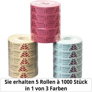 Herlitz Wertmarken 791822, Eintrittskarte, 5 Rollen a 1000 Stück, nummeriert, farbig sortiert