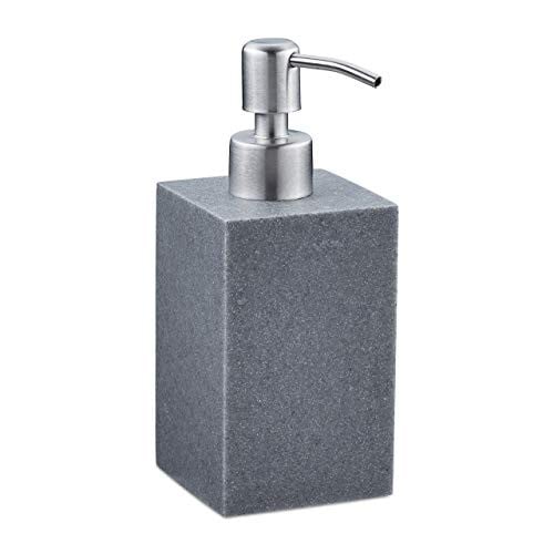 Relaxdays Zeeppompje Grijs, 300 ml, Vierkant, Rvs en Polyresin