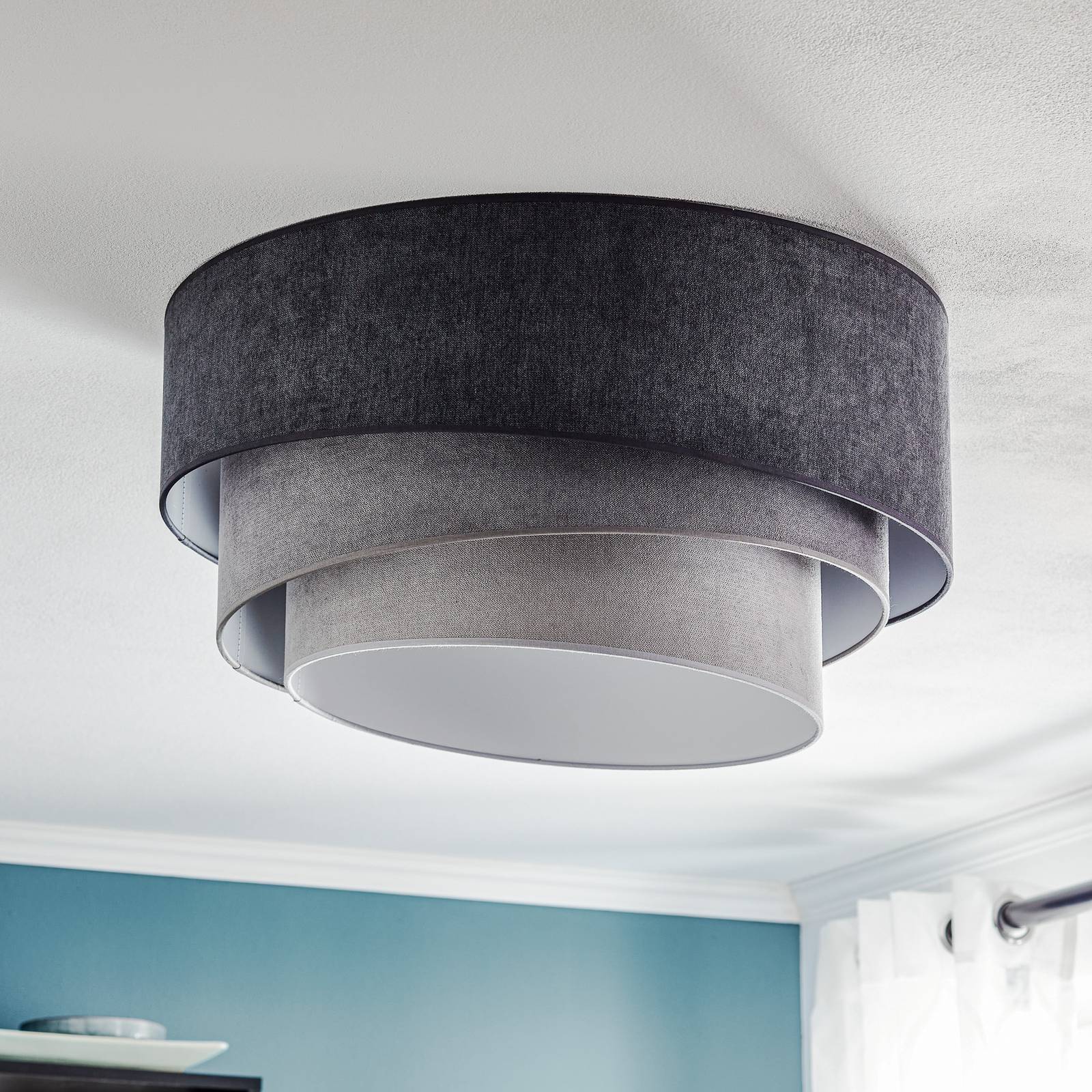 Ceiling Light Pastell Trio Duolla, dimmable, Alu / grey / zinc, Living / Dining Room, Textile / fabric / silk, Young Lifestyle, Ceiling Light
