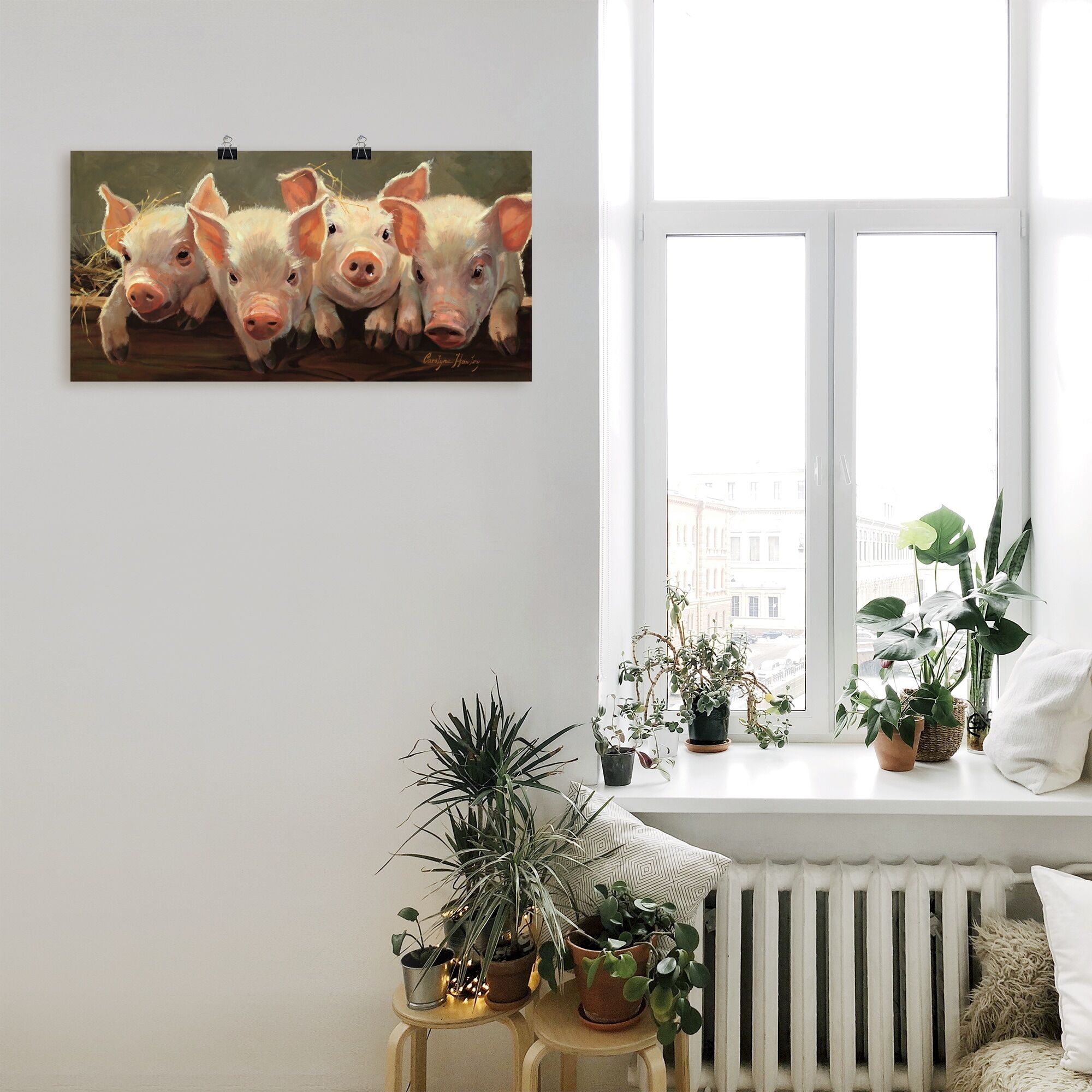 Poster ARTLAND "Das grosse Grunzen", pink (farbe bild(er): pink), B:40cm H:20cm, Bilder, Poster, ohne Rahmen farbe bild(er): pink B/H/T: 40cm x 20cm, Poster Haustiere Querformat, 1 Stk.