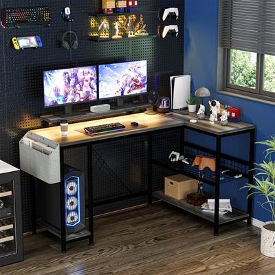 "Garvee 50"" L Shaped LED Computer Desk Reversible Corner Desk with Power Outlets and Monitor Stand"