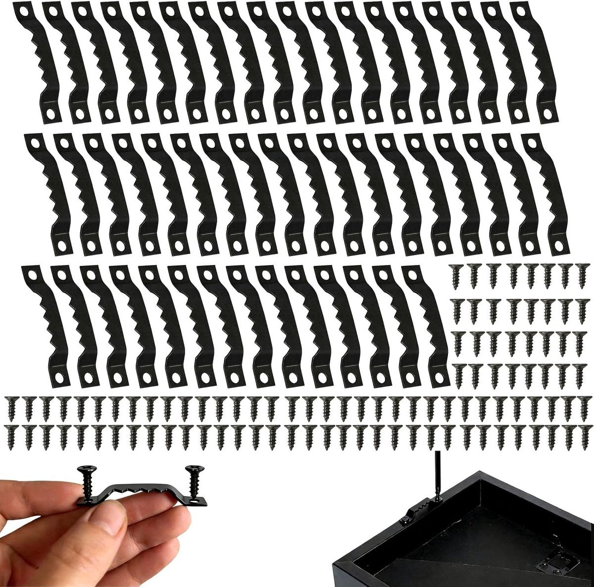 50 stuks Zaagtand Foto Hangers met Schroeven - Zwart Metaal - 40x7mm