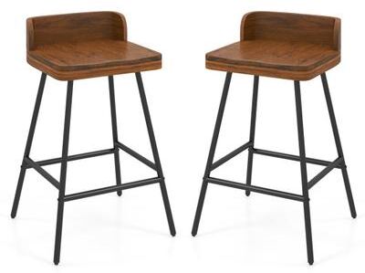 Costway Set of 2 Counter Height Bar Stool with Low Back Metal Legs and Footrest for Kitchen Island-Brown