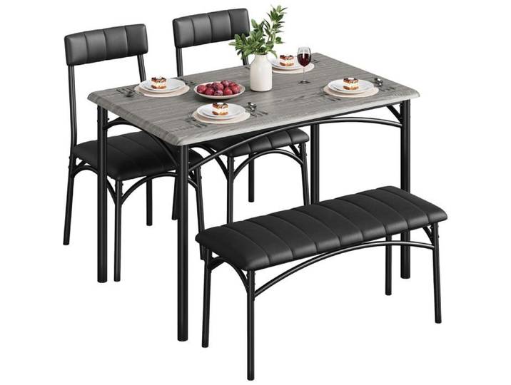 Ensemble Table et 2 Chaises 3 pièces pour 2 personnes 3 pièces pour petits espaces appartement ou cuisine Gris + Noir