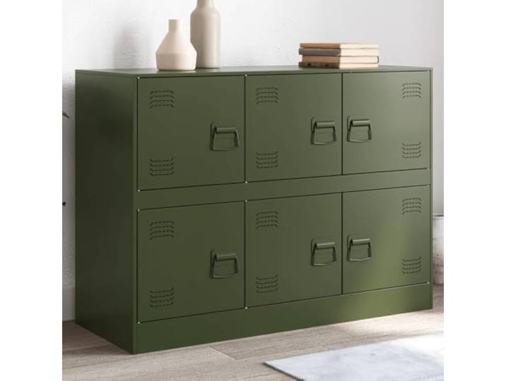 HEFZGDB Modernes Sideboard Olivgrün 99x39x73 cm aus Stahl für das Wohnzimmer mit praktischem Stauraum und pflegeleichten Eigenschaften für die Wohnungseinrichtung, ausgestattet mit 6