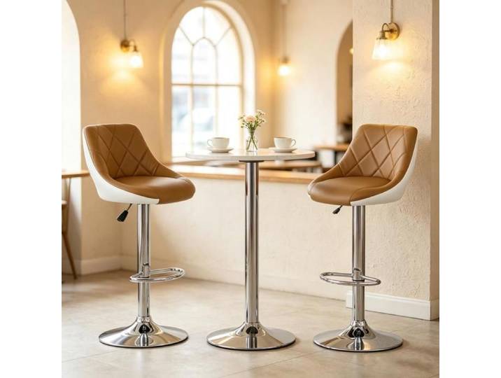 PIPIPOXER Lot de 2 Tabourets de Bar Tabouret Réglable Hauteur Pivotant 360° Simili(PU) Matelassé Bar et Appartement Marron Blanc