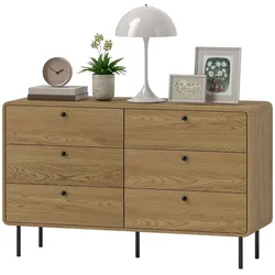 Helloshop26 - 6-Schubladen Kommode Schlafzimmer 120 x 40 x 75 cm geräumiger Stauraum Kipper-Sicherheit modern skandinavisch aus MDF
